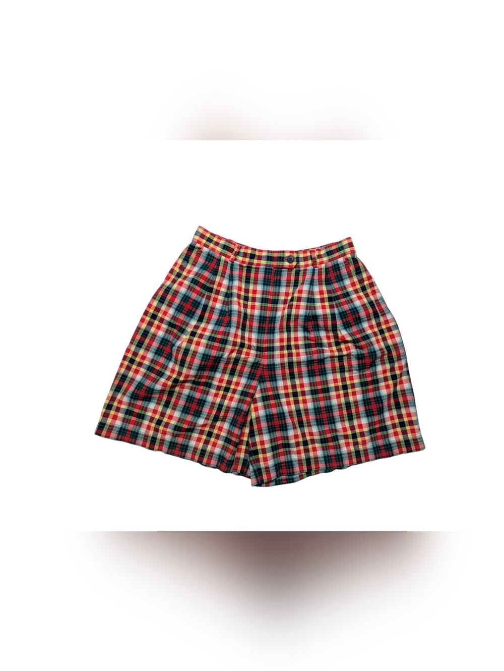 Charter Club Plaid High-Waist Shorts in Red, Green & Yellow